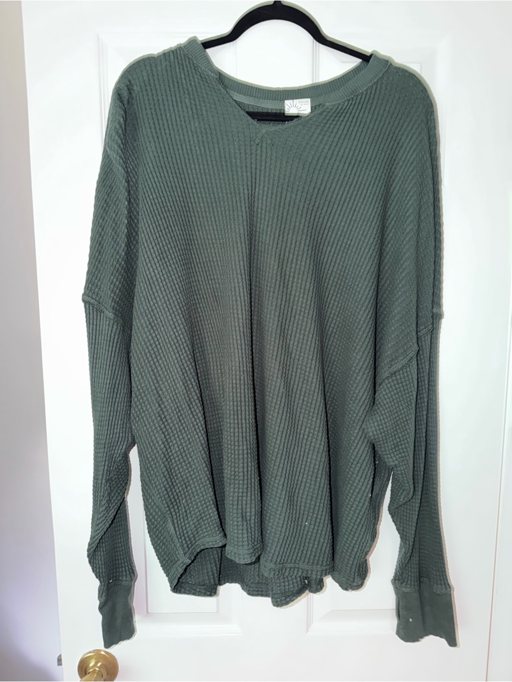 Aerie Offline Waffle Knit Long-Sleeve Pullover Sweater - Green